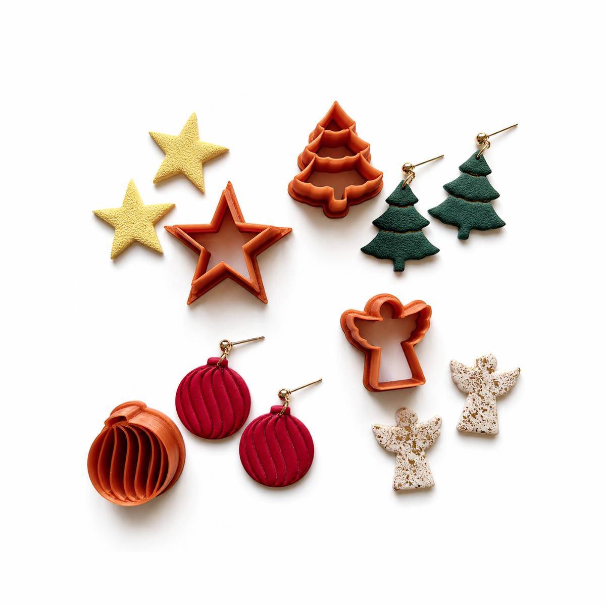 Polymeerklei oorbellen gemaakt met de kerst cutters