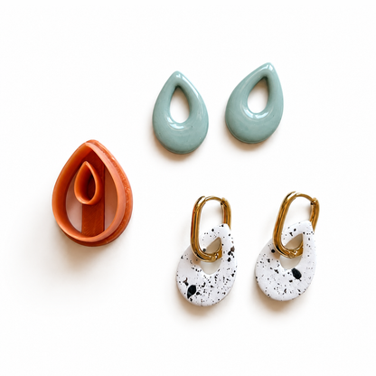 Aria cutter, druppelvormige polymeerklei oorbellen met huggie