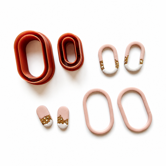 roze met gouden polymeerklei oorbellen gemaakt met de dunne donut cutter
