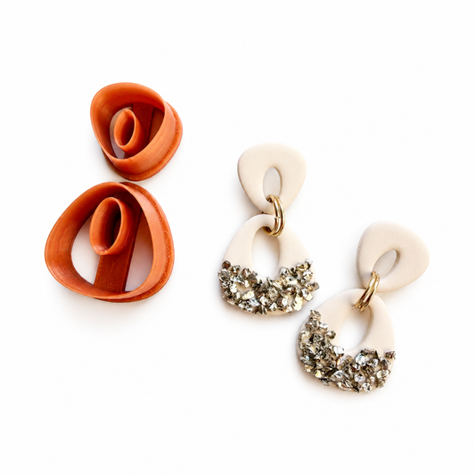 Laura cutter, organische polymeerklei oorbellen met zilver crushed glass