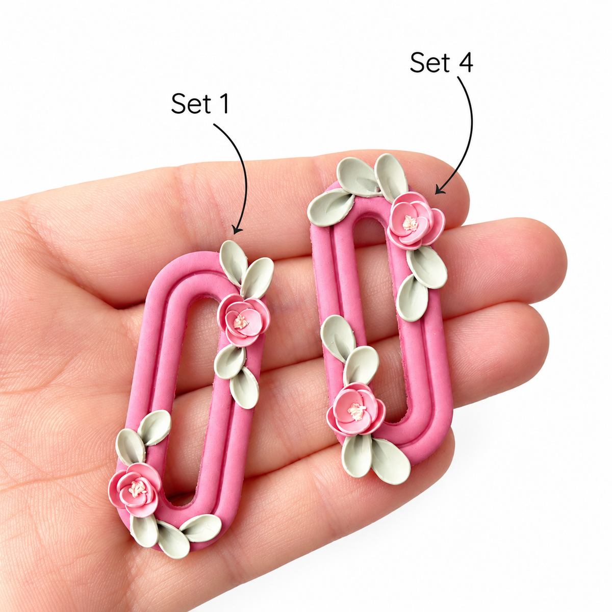 Polymeerklei oorbellen met bloemen gemaakt met de micro bloemencutters set 1 en set 4