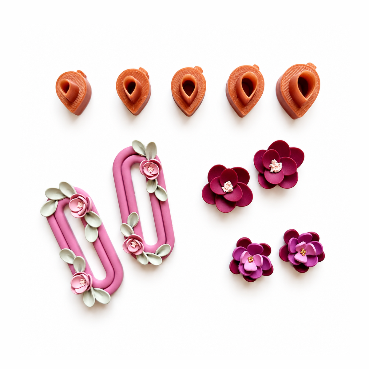 Polymeerklei bloemen oorbellen gemaakt met de micro bloemencutters set 1