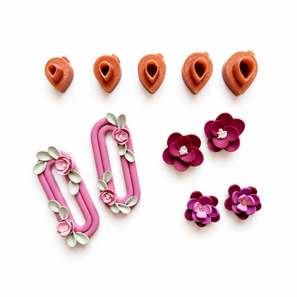 Polymeerklei bloemen oorbellen gemaakt met de micro bloemencutters set 1