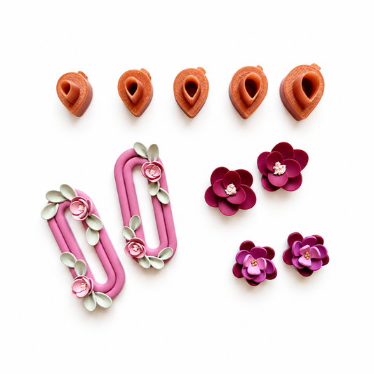 Polymeerklei bloemen oorbellen gemaakt met de micro bloemencutters set 1
