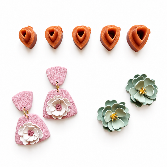 Polymeerklei oorbellen gemaakt met de micro bloemencutters set 2