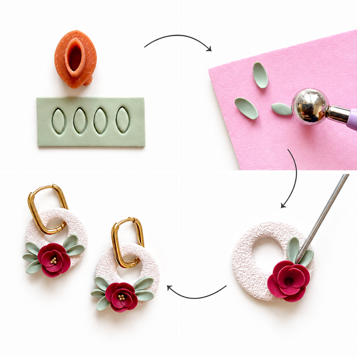Stappen om polymeerklei bloemen te maken met de micro bloemencutters set 3