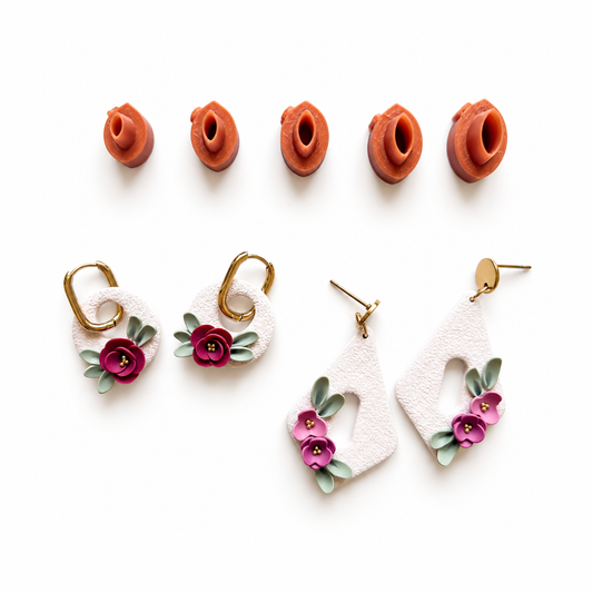Polymeerklei oorbellen gemaakt met de micro bloemencutters set 3