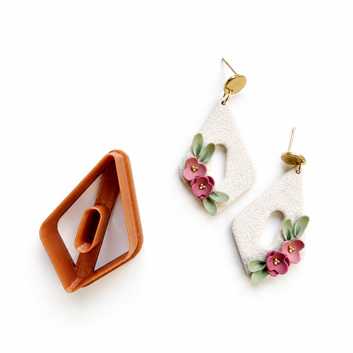 Nelle cutter, polymeerklei oorbellen met bloemen