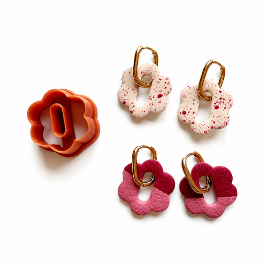 Bloemvormige polymeerklei oorbellen met huggies gemaakt met de Oliva cutter