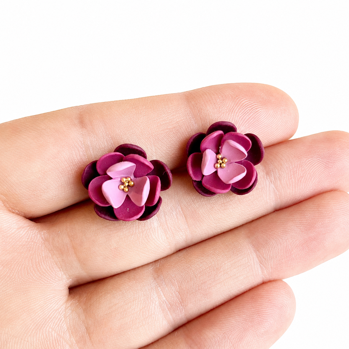 Roze polymeerklei bloemen oorbellen 