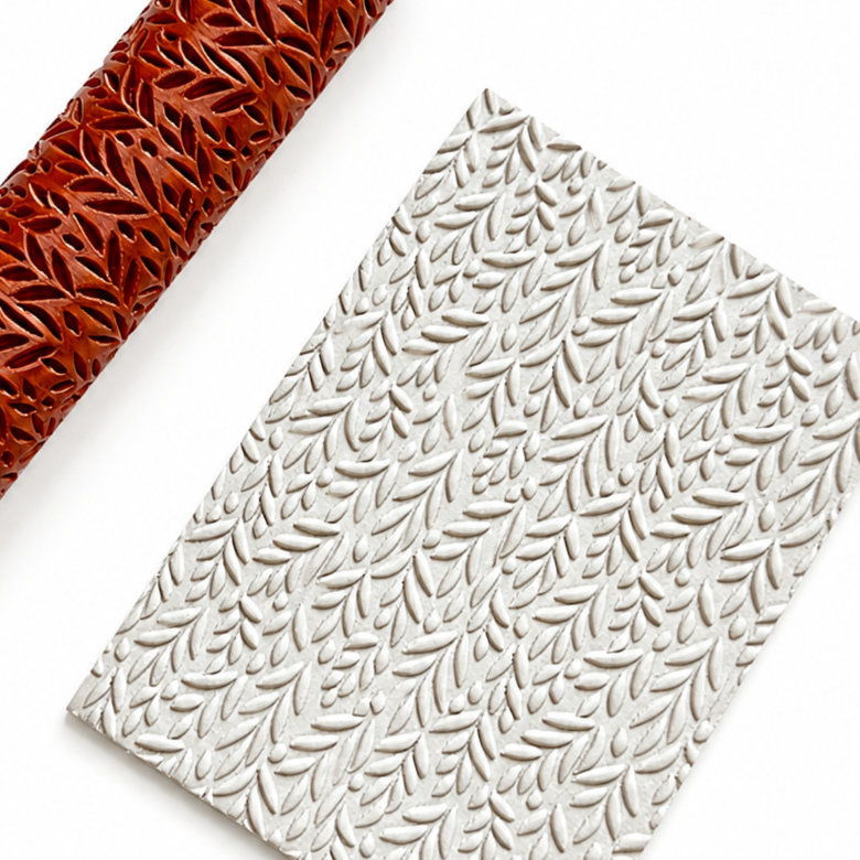 Structuurroller blad gedrukt in beige polymeerklei