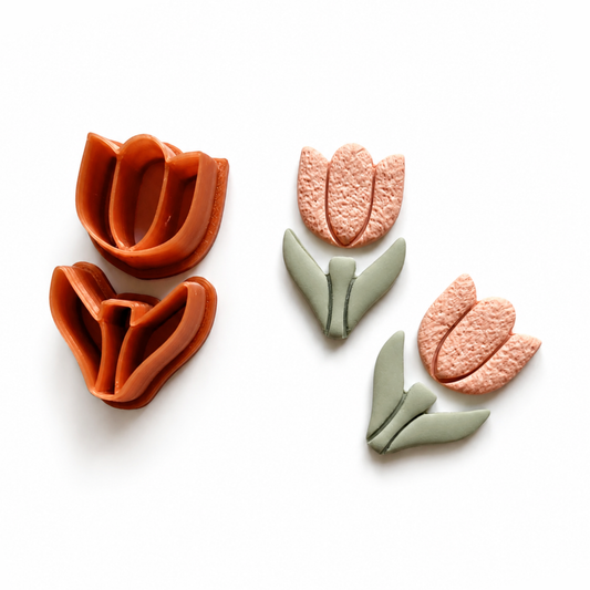 Bloemen polymeerklei oorbellen gemaakt met de tulp cutter