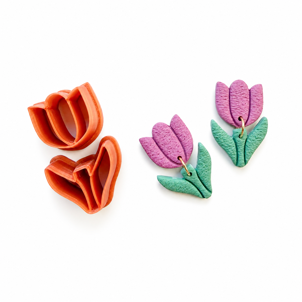 Bloemen polymeerklei oorbellen gemaakt met de tulp cutter