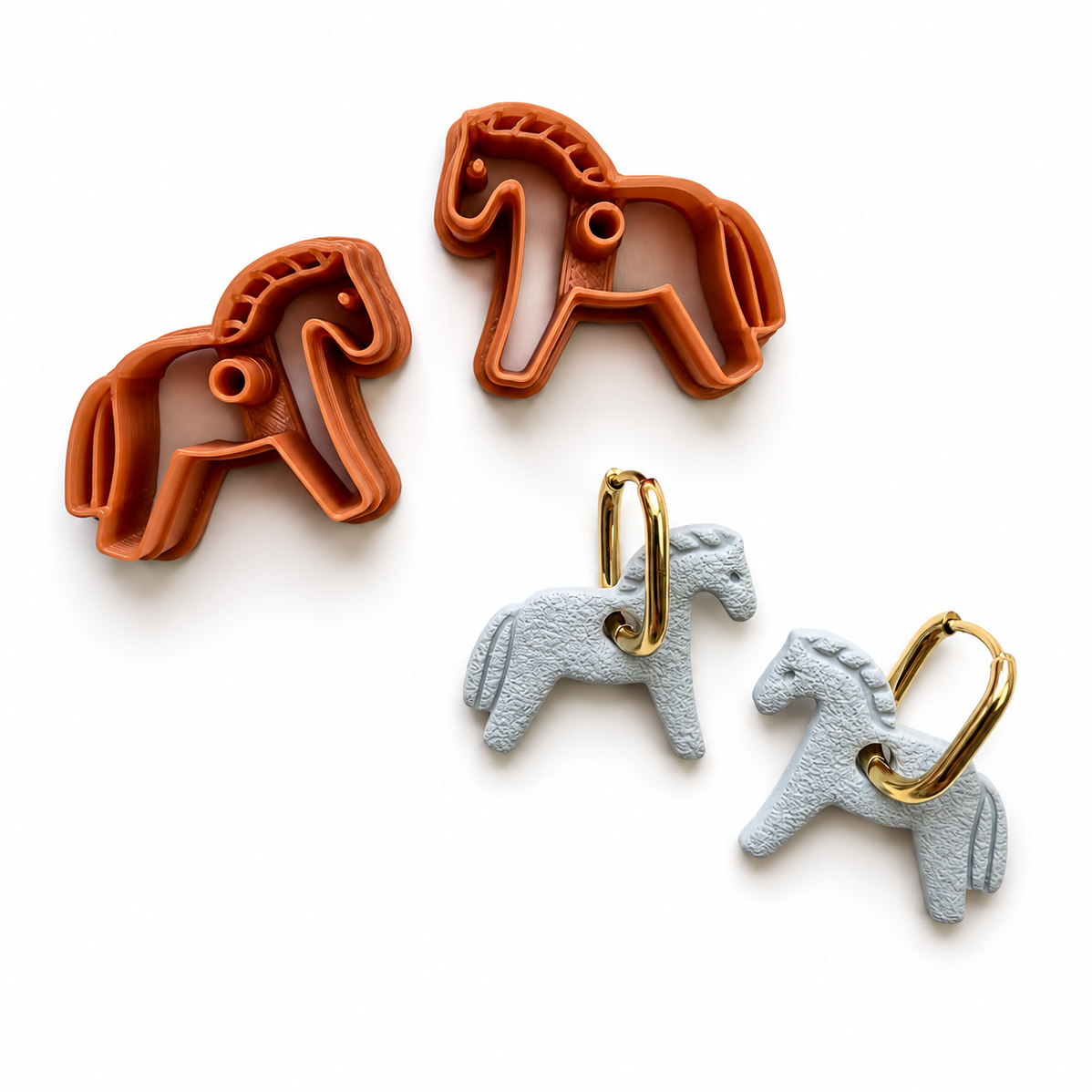 paard cutter, blauwe polymeerklei paarden oorbellen